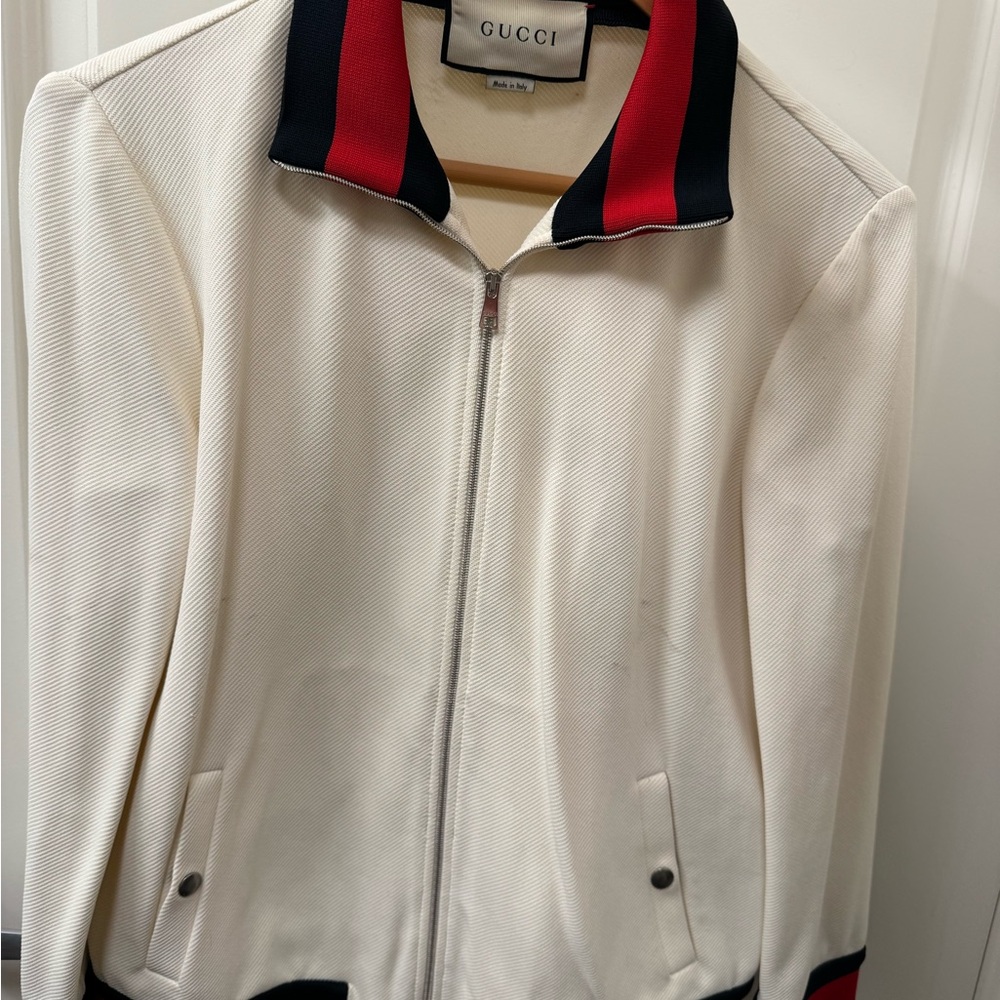 Gucci White Bomber Jacket with Red and Black Accents